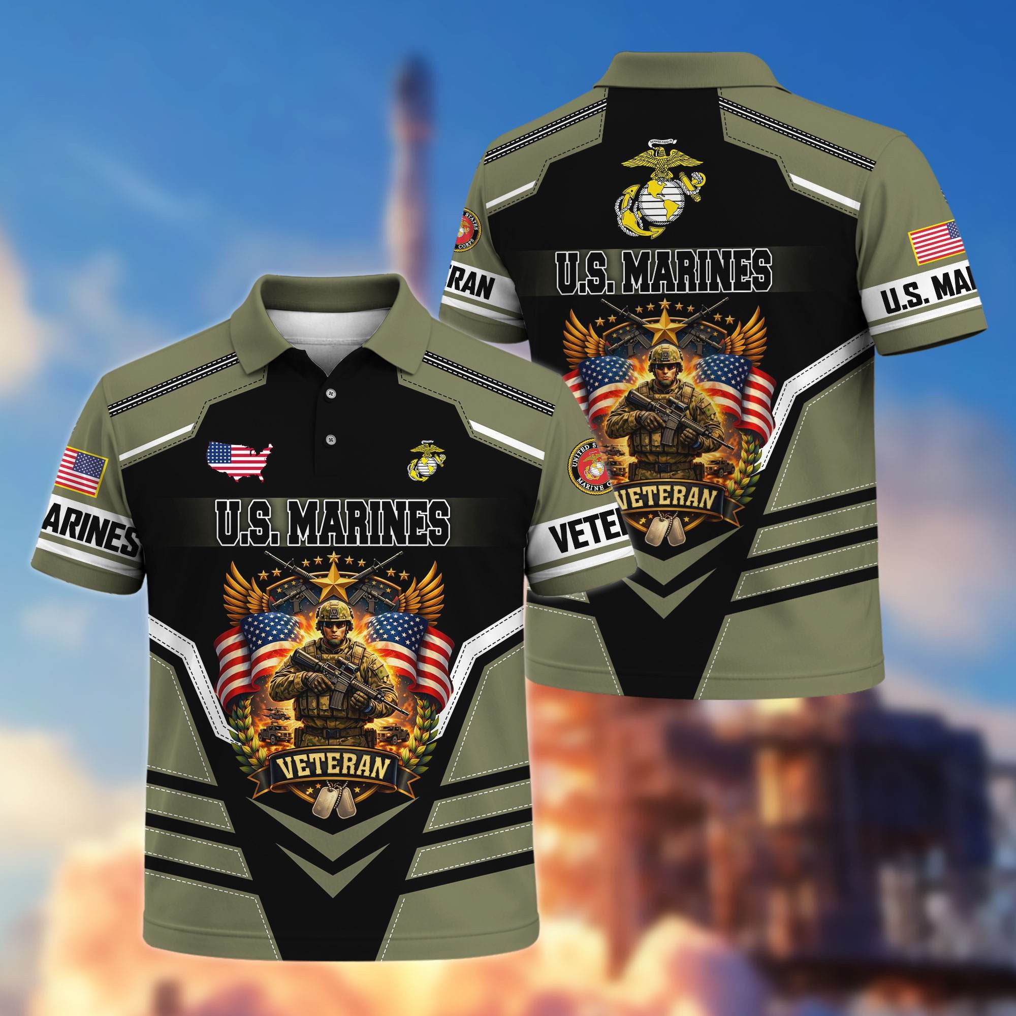 Premium US Veterans Polo Shirt, Gifts For US Veterans, Gifts On Father's Day, Veterans Day.