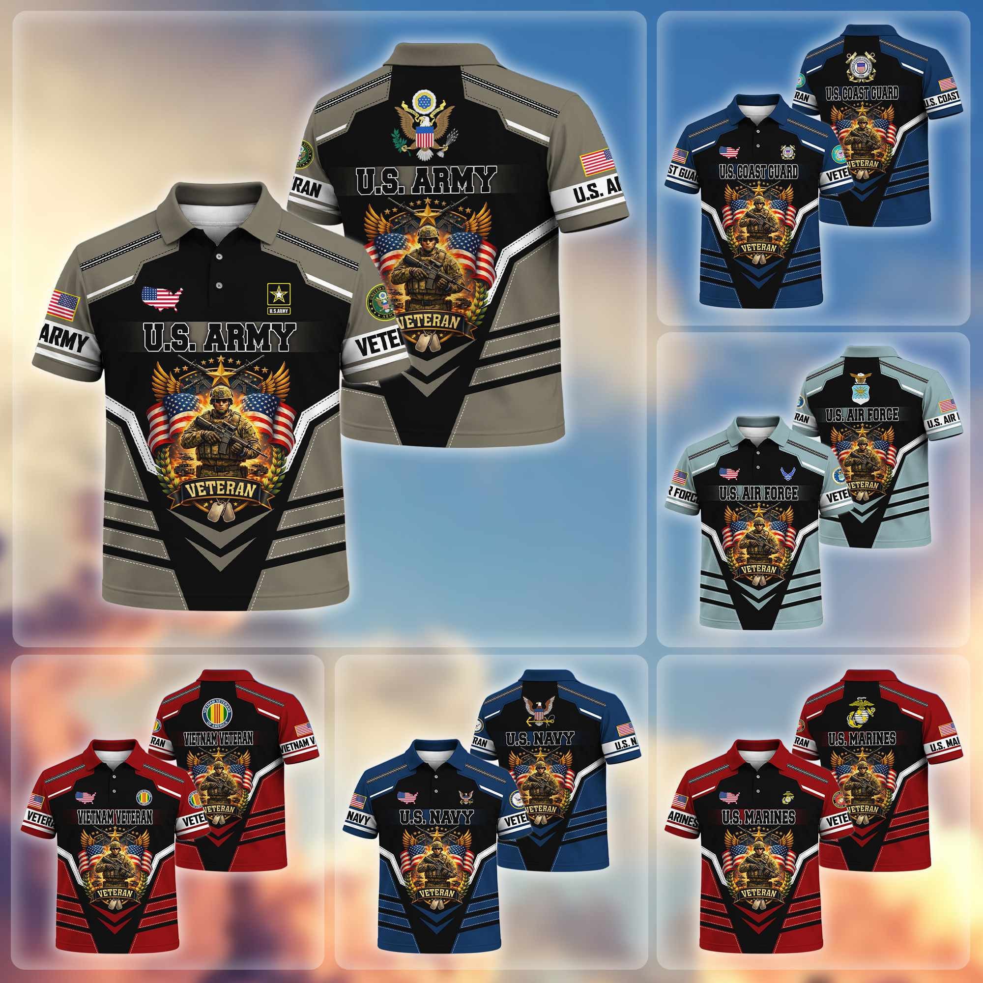 Premium US Veterans Polo Shirt, Gifts For US Veterans, Gifts On Father's Day, Veterans Day.