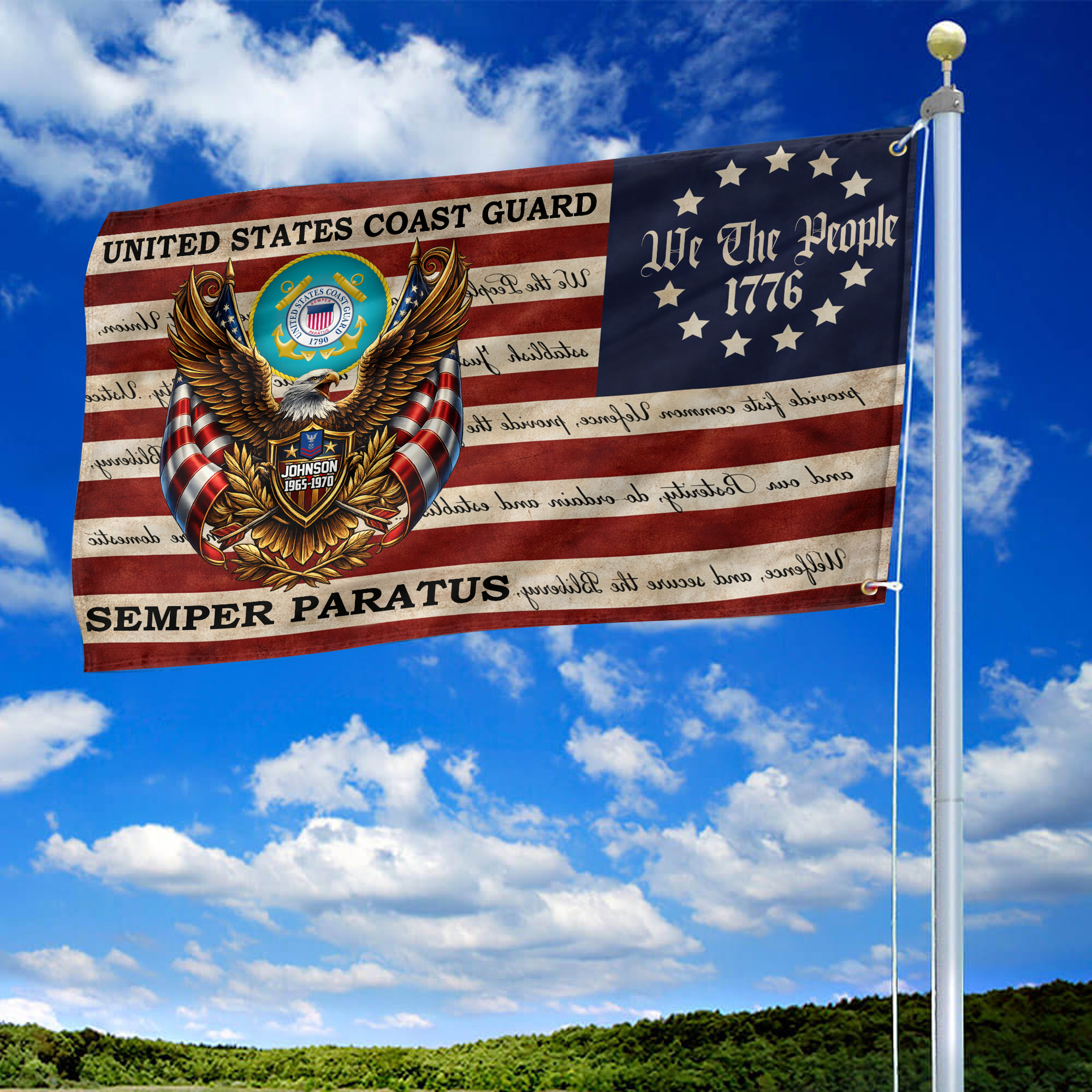 Premium Custom USCG Grommet Flag, Gifts For Coast Guard Veteran, Best Gifts On Independence Day, Veterans Day.