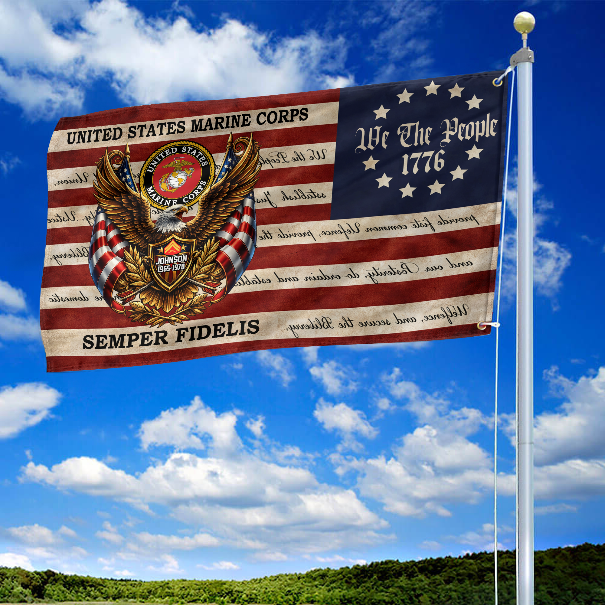 Premium Custom USMC Grommet Flag, Gifts For Marine Veteran, Best Gifts On Independence Day, Veterans Day.