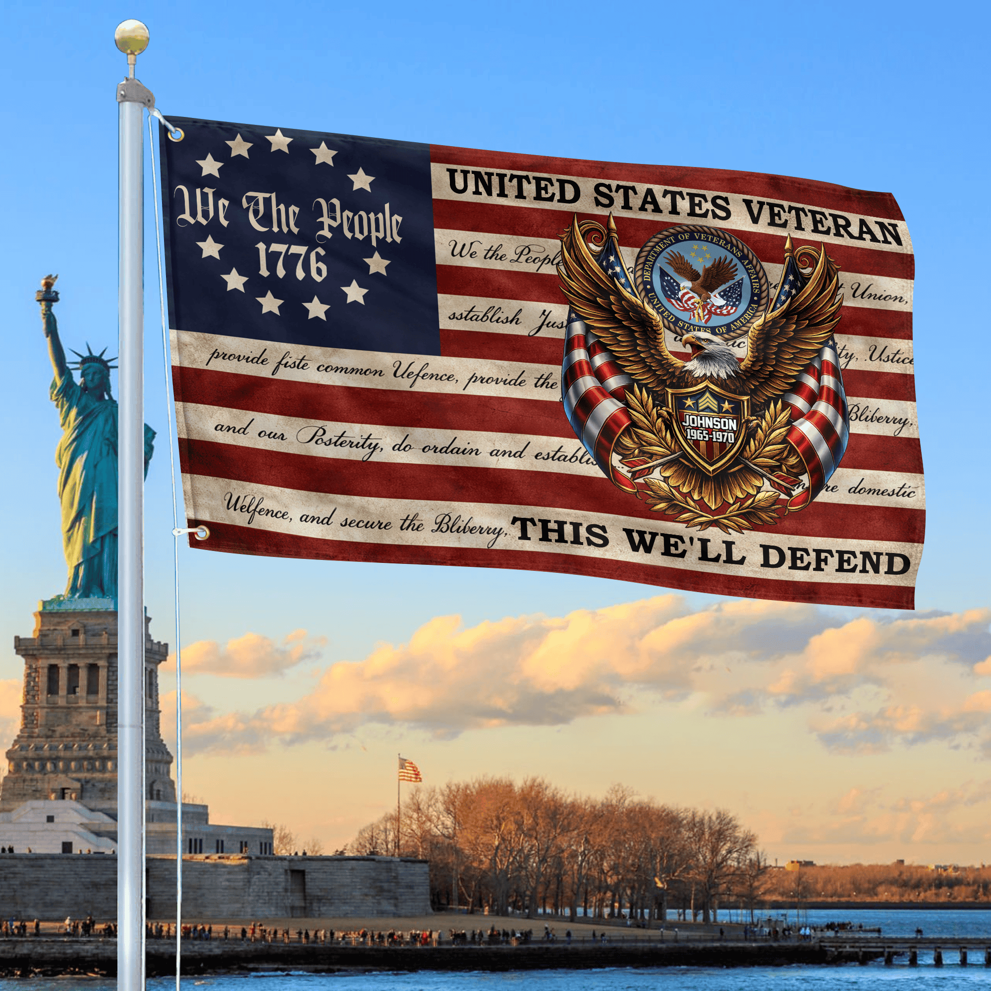 Premium Custom US Veteran Grommet Flag, Gifts For US Veteran, Best Gifts On Independence Day, Veterans Day.
