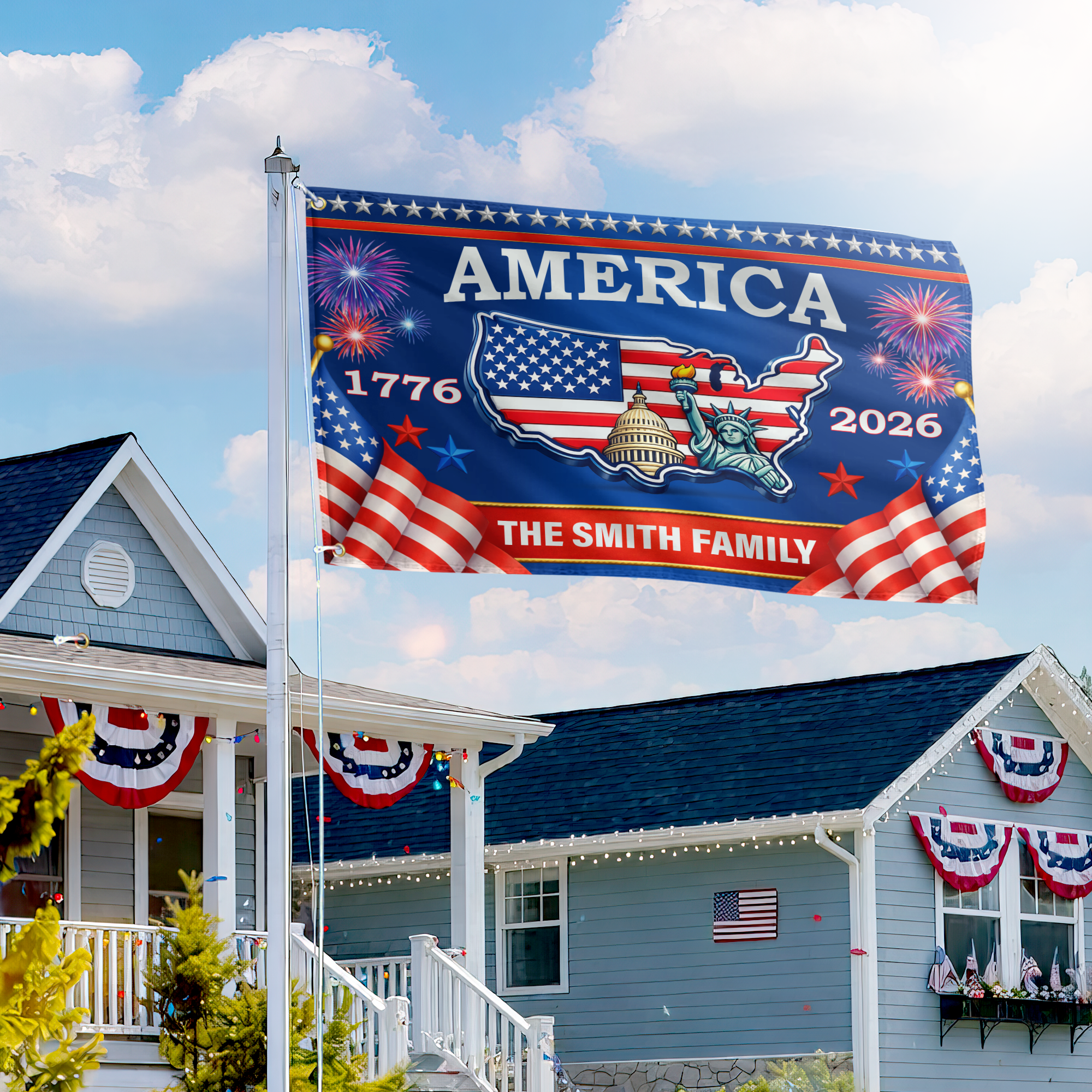 Premium Custom America 250th Anniversary Grommet Flag, America 250th Flag, America 250th Birthday, Best Gifts On Independence Day, Veterans Day.