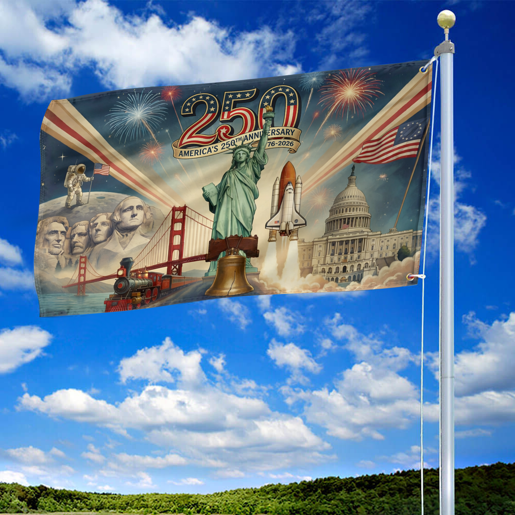 Premium America 250th Anniversary Grommet Flag, America 250th Flag, America 250th Birthday, Best Gifts On Independence Day, Veterans Day.