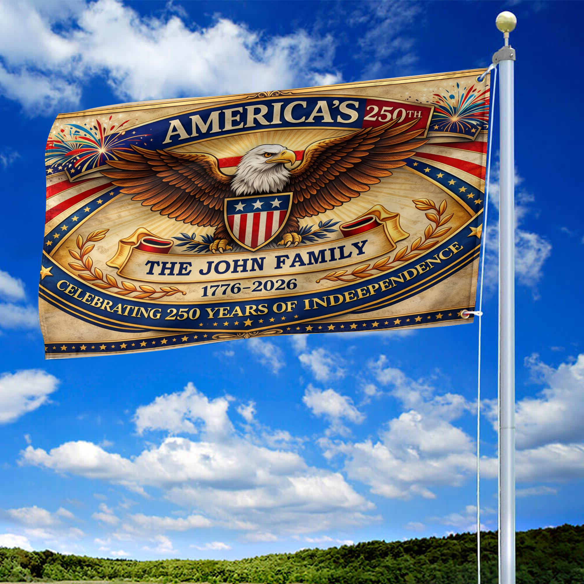 Premium Custom America 250th Anniversary Grommet Flag, America 250th Flag, America 250th Birthday, Best Gifts On Independence Day, Veterans Day.