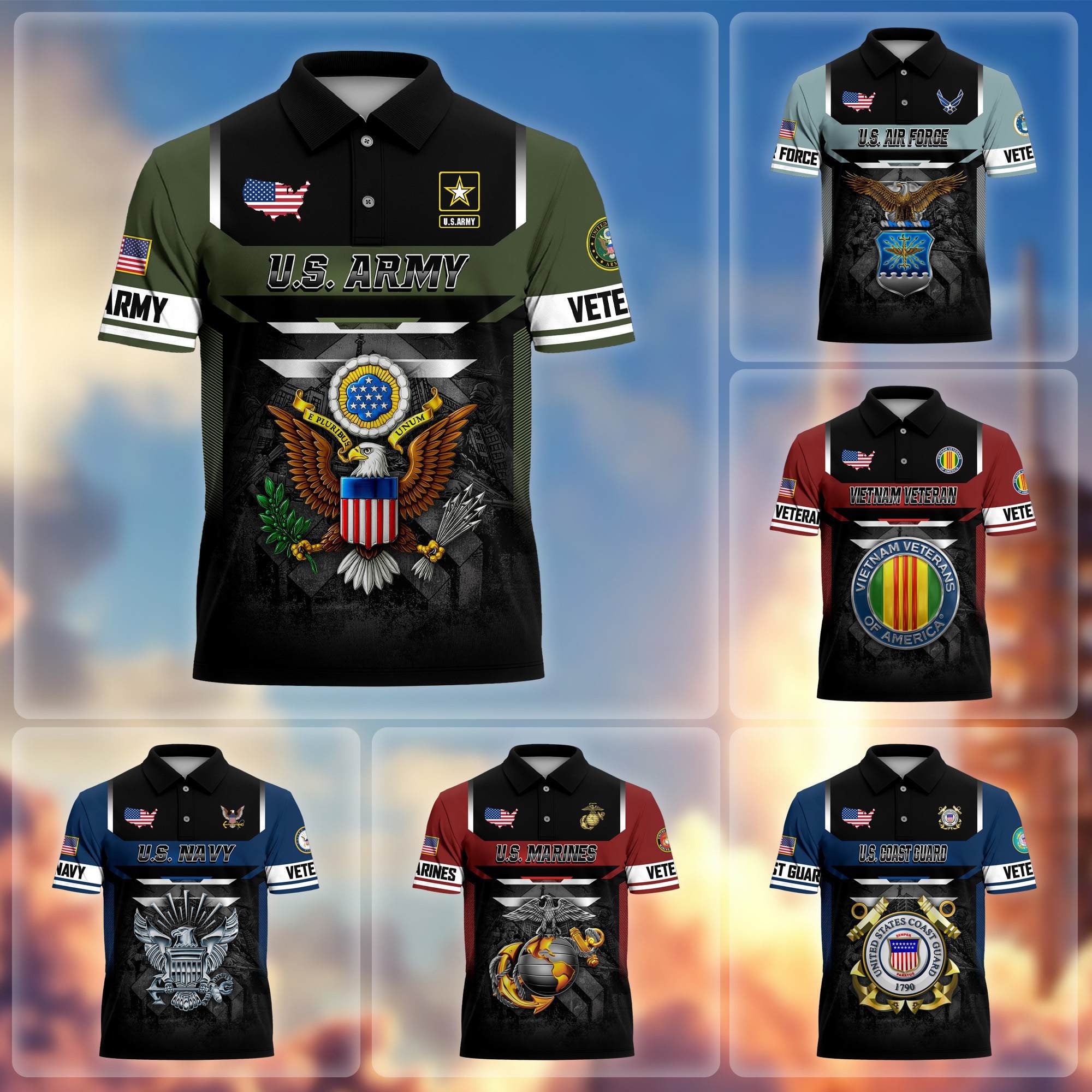 Premium US Veterans Polo Shirt, Gifts For US Veterans, Gifts On Father's Day, Veterans Day.