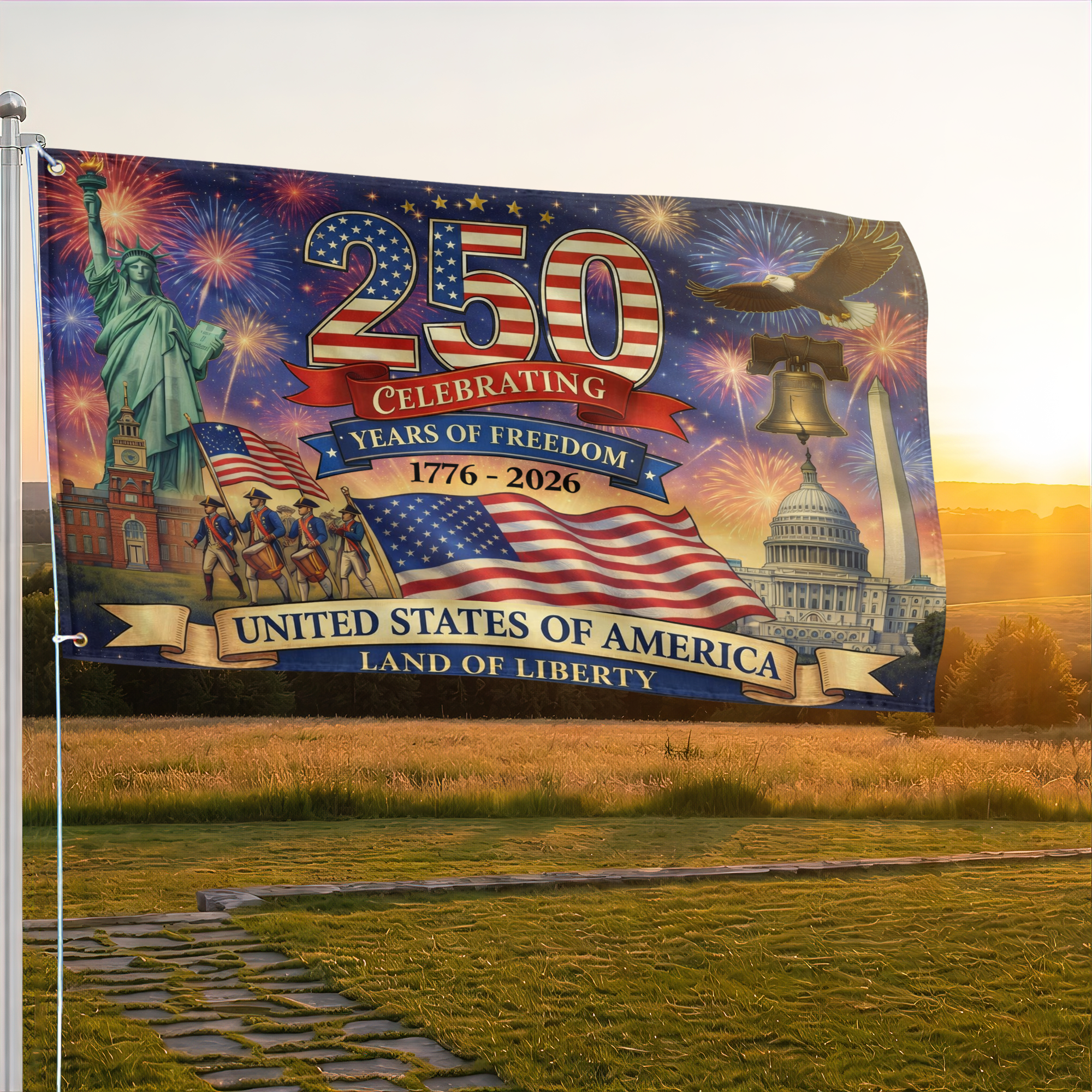 Premium America 250th Anniversary Grommet Flag, America 250th Flag, America 250th Birthday, Best Gifts On Independence Day, Veterans Day.