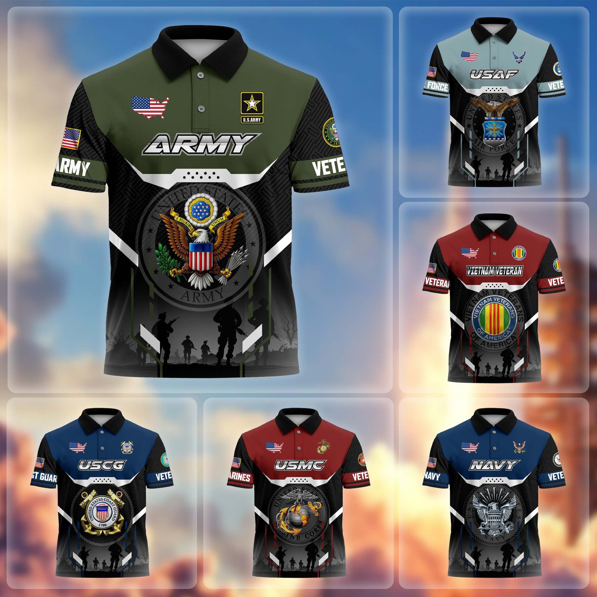 Premium US Veterans Polo Shirt, Gifts For US Veterans, Gifts On Father's Day, Veterans Day.