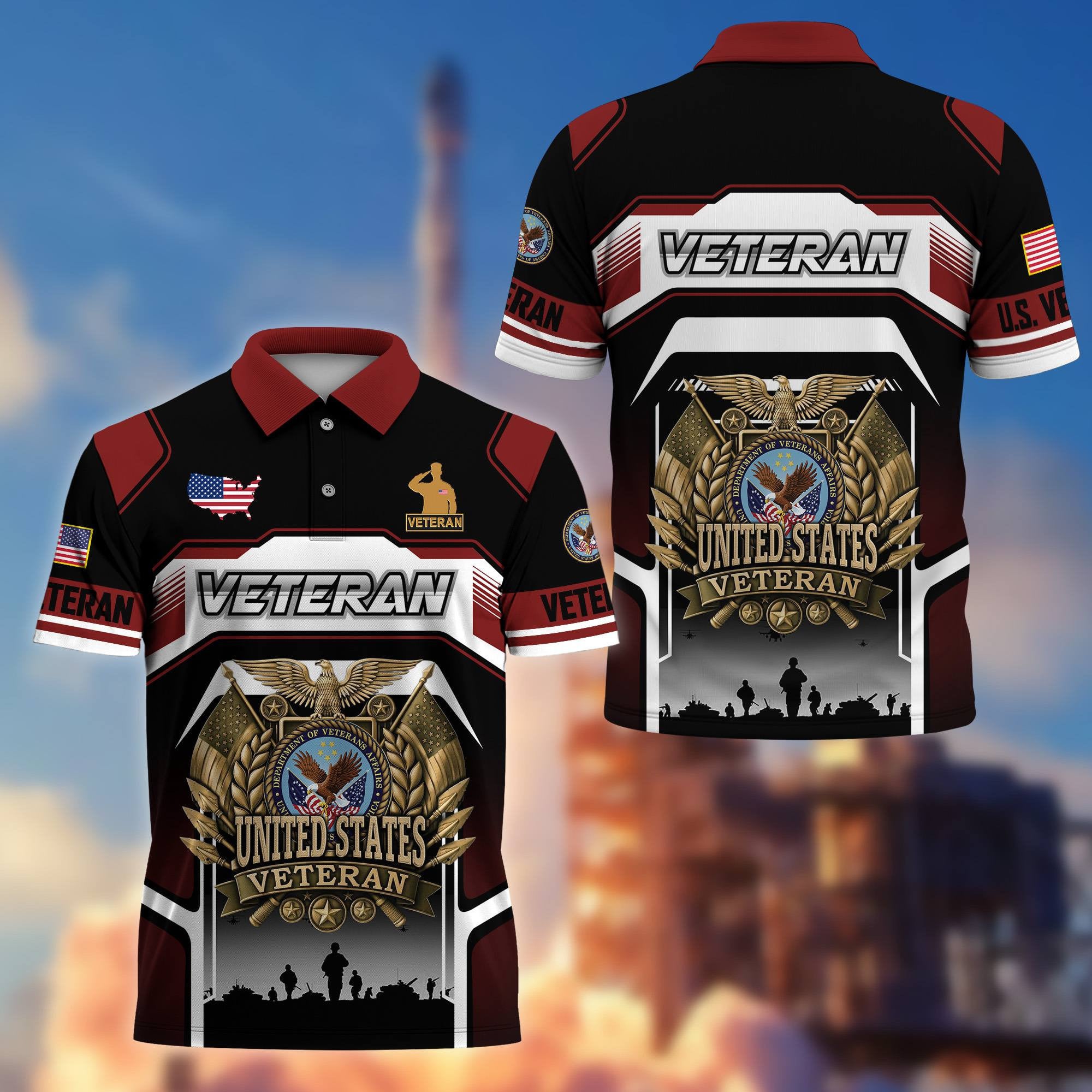Premium US Veterans Polo Shirt, Gifts For US Veterans, Gifts On Father's Day, Veterans Day.