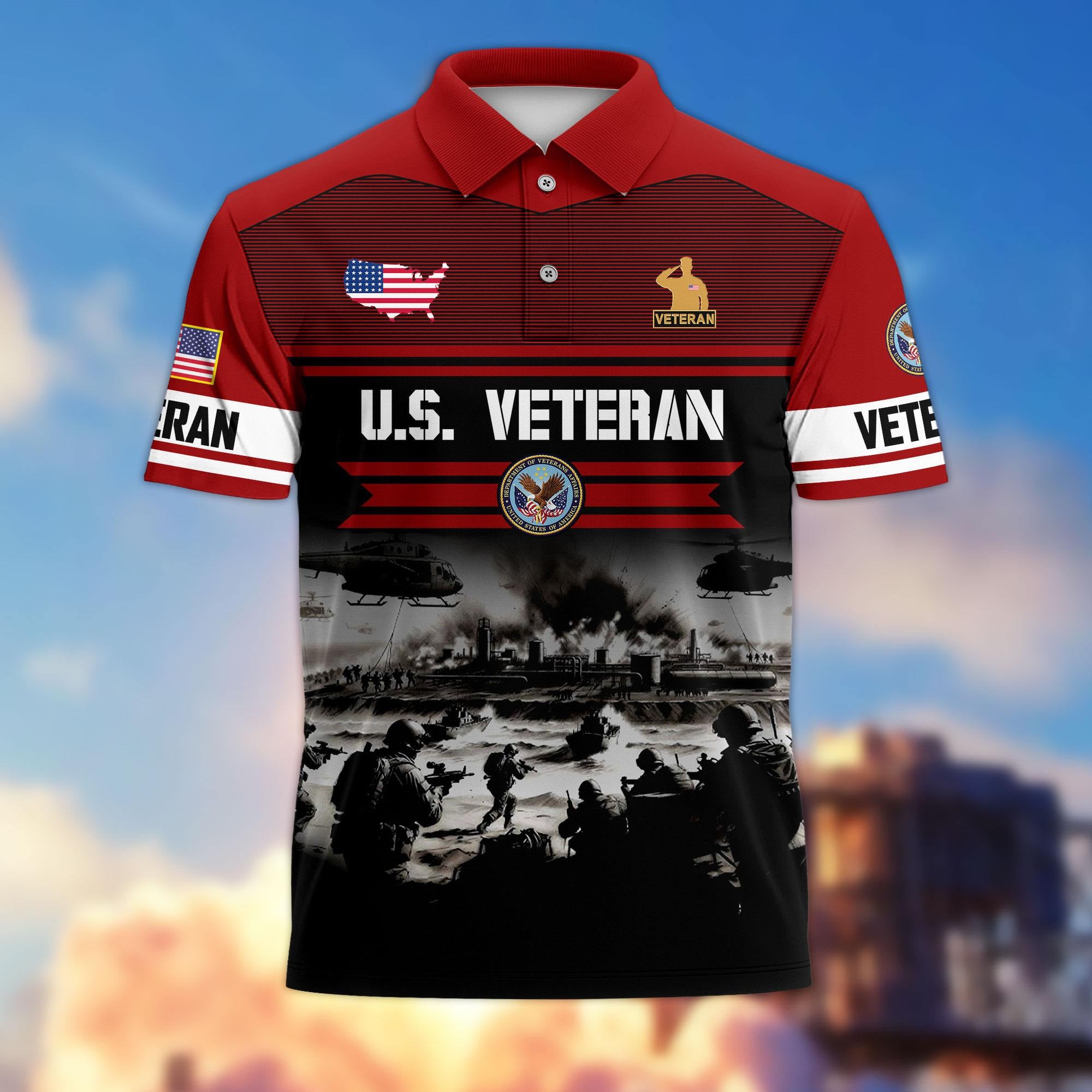 Premium US Veterans Polo Shirt, Gifts For US Veterans, Gifts On Father's Day, Veterans Day.