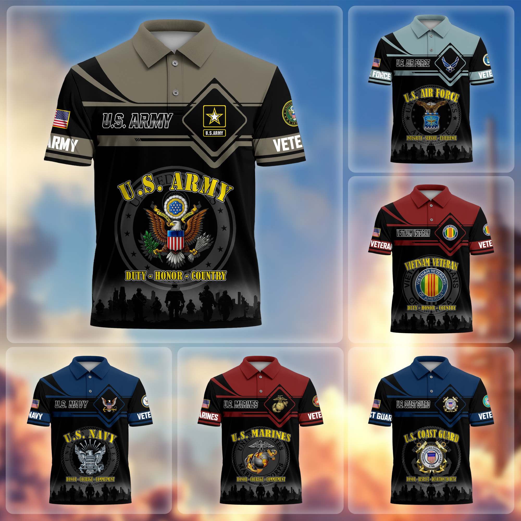 Premium US Veterans Polo Shirt, Gifts For US Veterans, Gifts On Father's Day, Veterans Day.