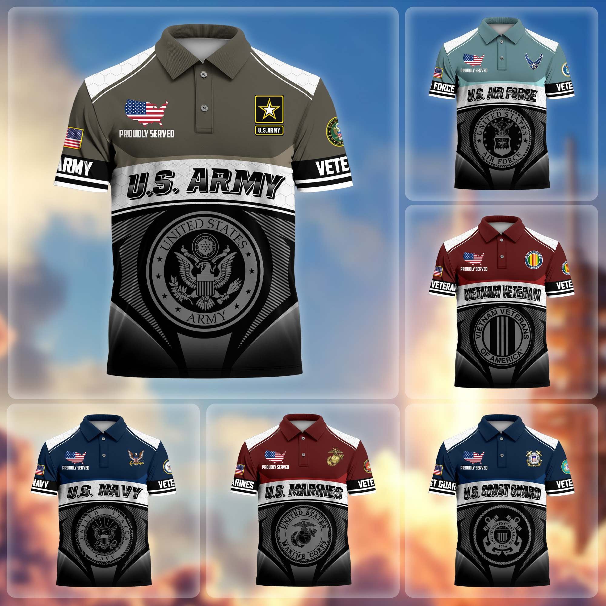 Premium US Veterans Polo Shirt, Gifts For US Veterans, Gifts On Father's Day, Veterans Day.