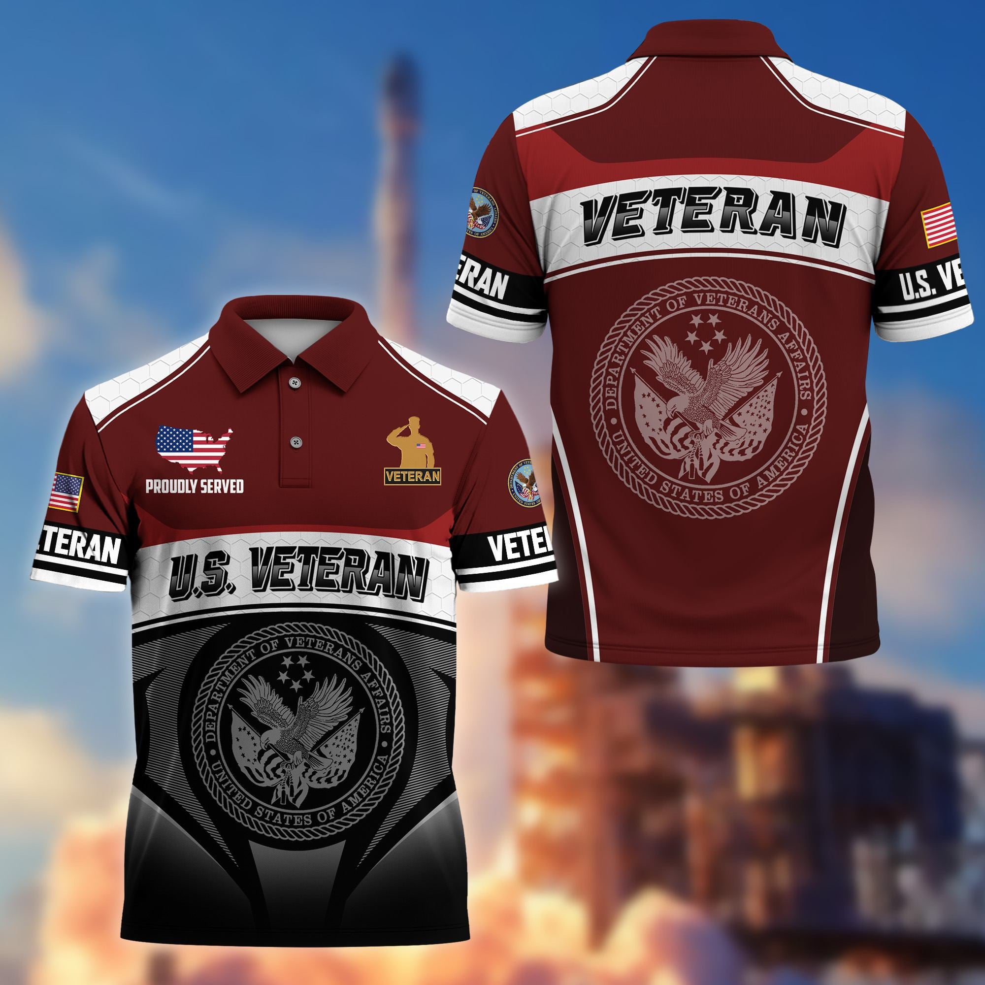 Premium US Veterans Polo Shirt, Gifts For US Veterans, Gifts On Father's Day, Veterans Day.