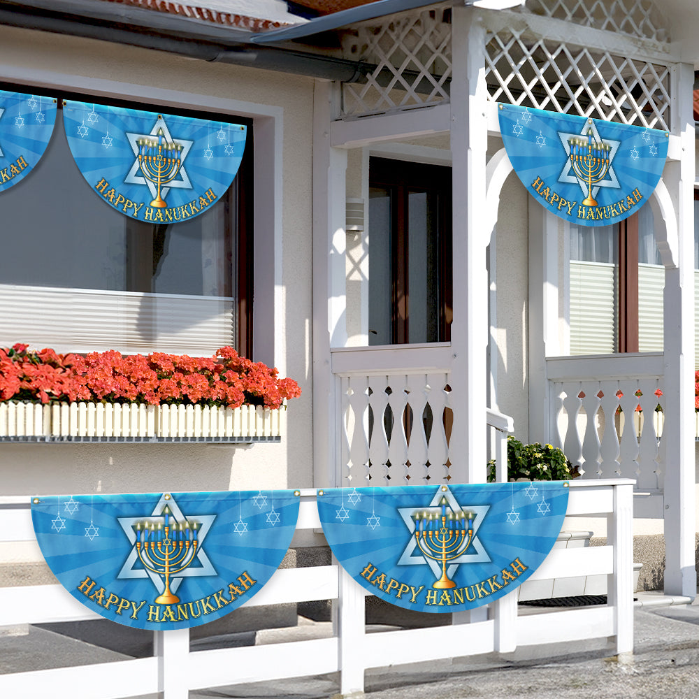 Happy Hanukkah Menorah Jewish Non-Pleated Fan Flag 3-Day Shipping