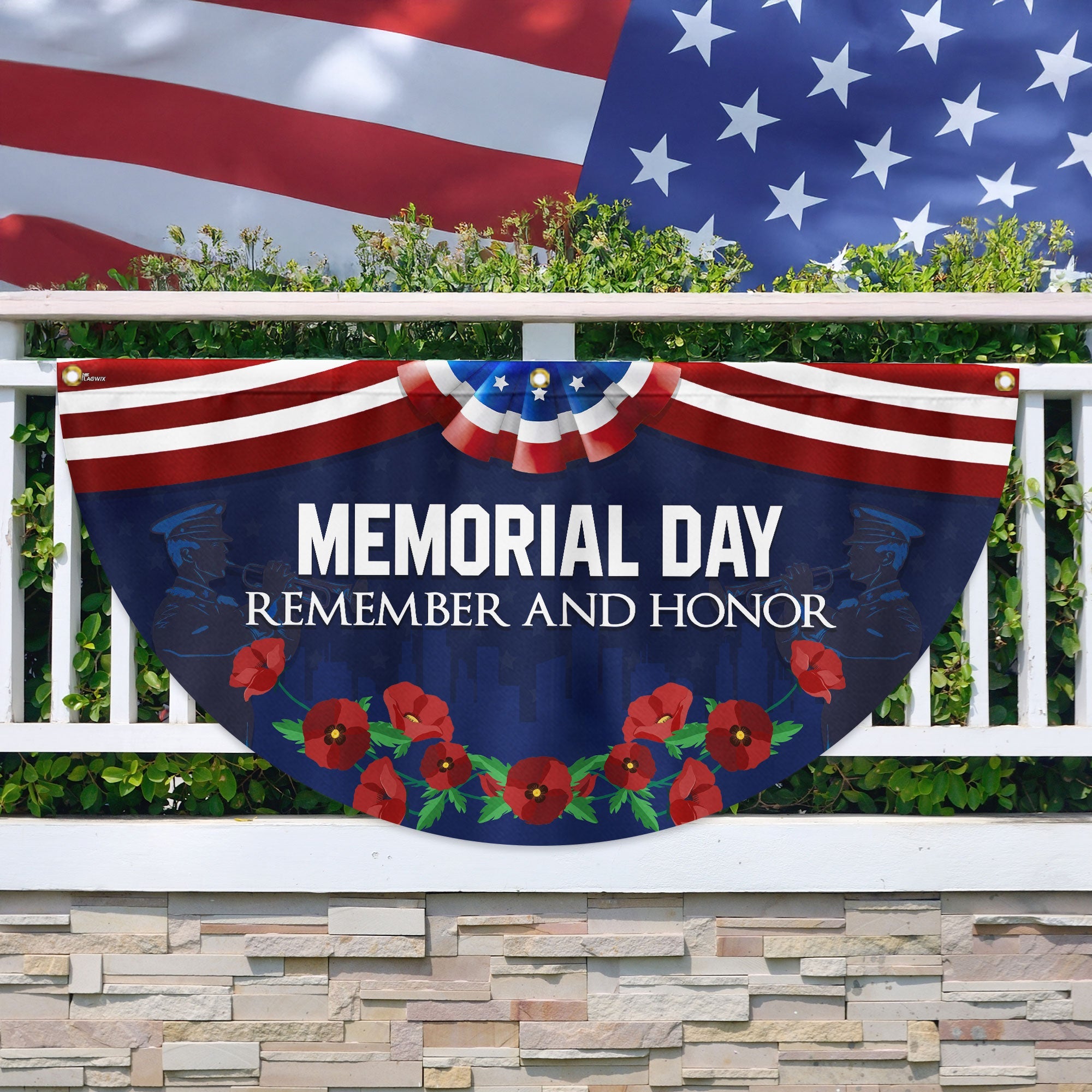 Memorial Day Flag Remember And Honor Non-Pleated Fan Flag