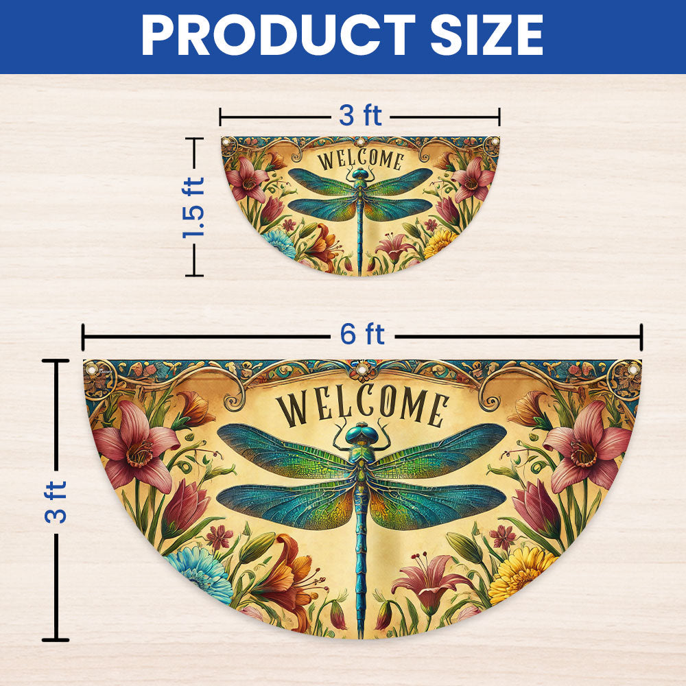 Dragonfly Welcome Non-Pleated Fan Flag for Outdoor Home Decor