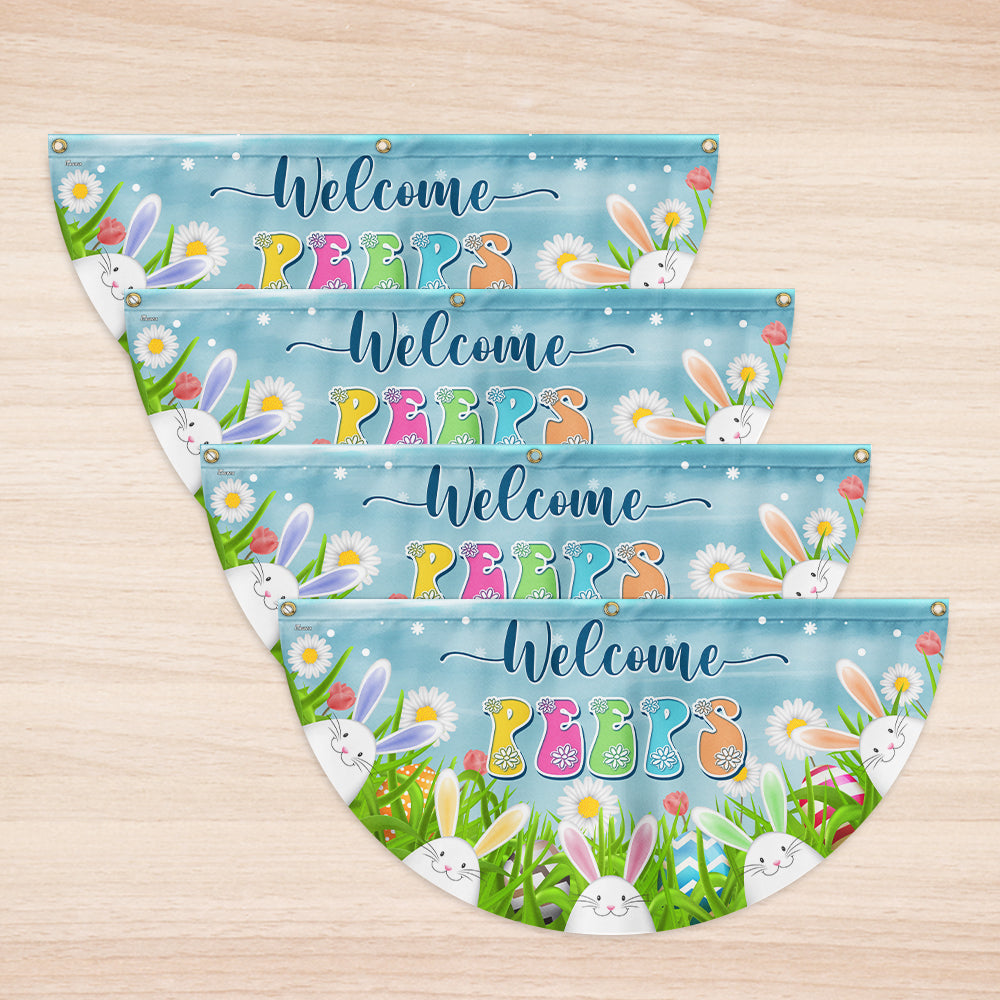 Easter Welcome Peeps Bunny Spring Time Non-Pleated Fan Flag