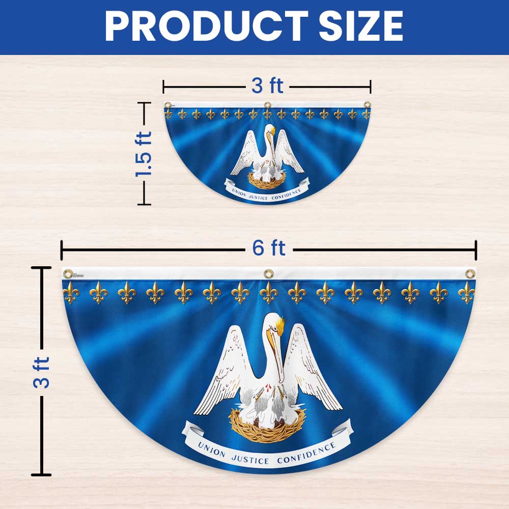 Louisiana Flag Brown Pelican Fleur-de-lis Louisiana Non-Pleated Fan Flag