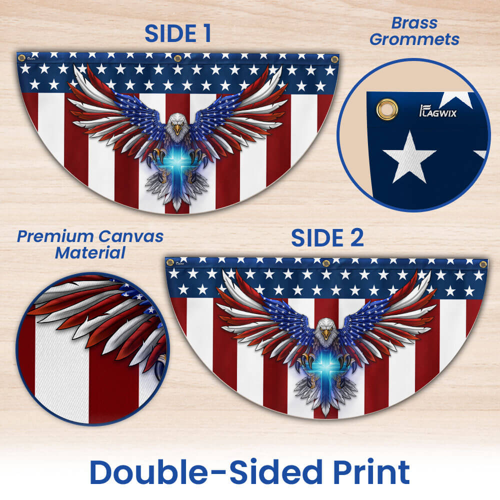 Flagwix American Flag - Patriotic Eagle with Christian Cross American Non-Pleated Fan Flag TPT1700FLv1