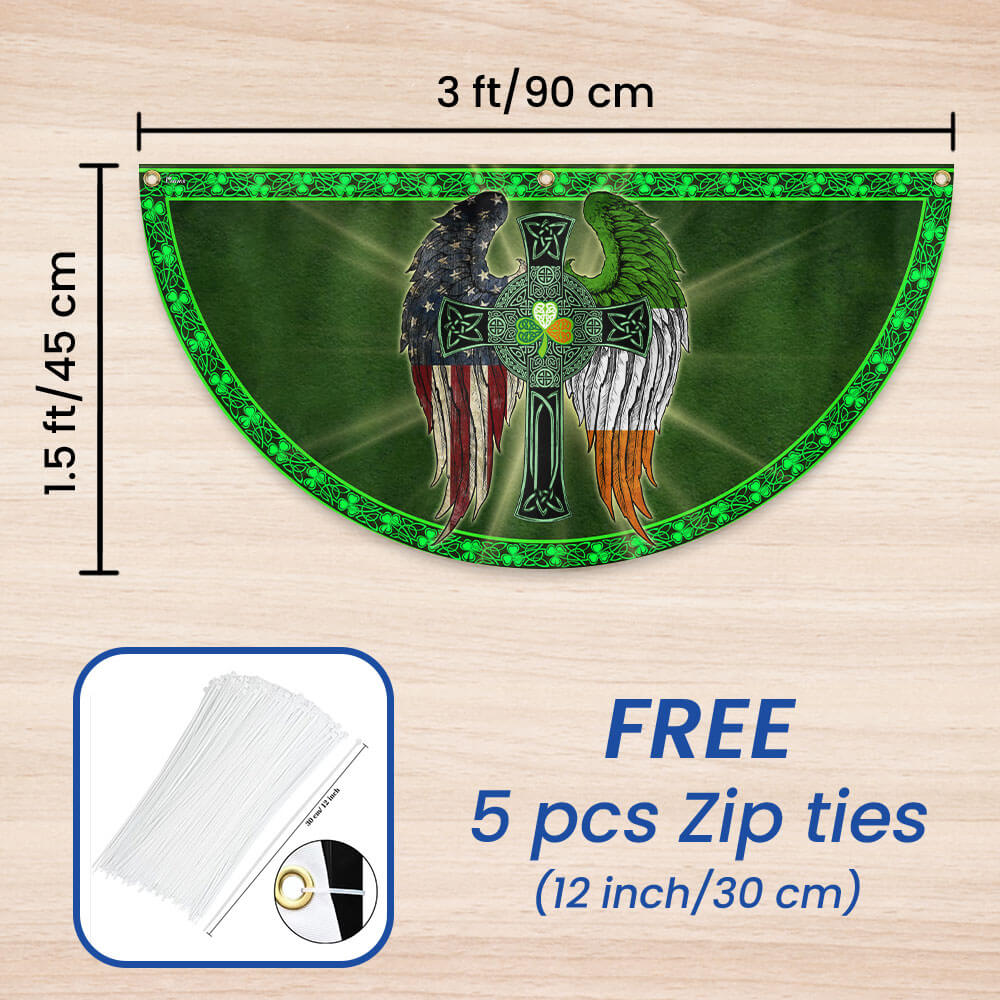 Irish Celtic Knot Christian Cross Irish American Non-Pleated Fan Flag