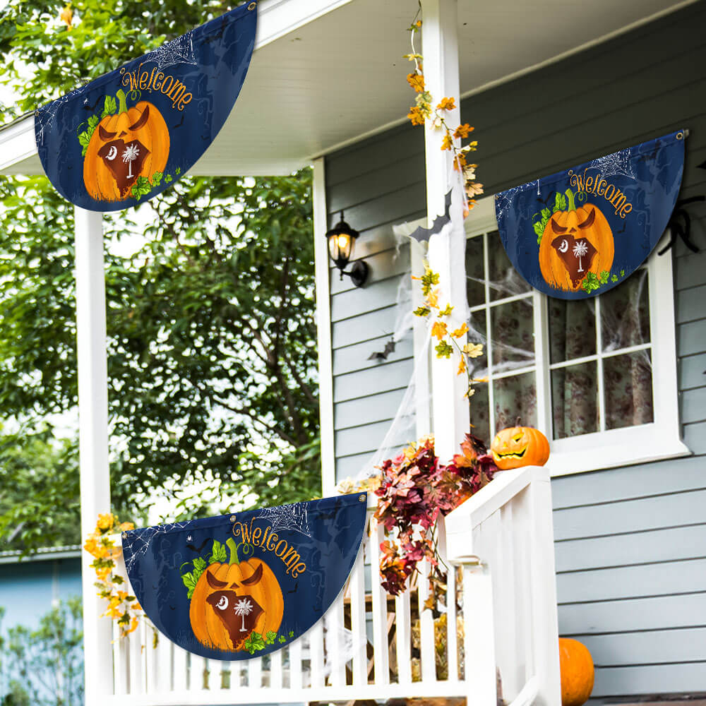 Welcome South Carolina Pumpkins Happy Fall Halloween Non-Pleated Fan Flag
