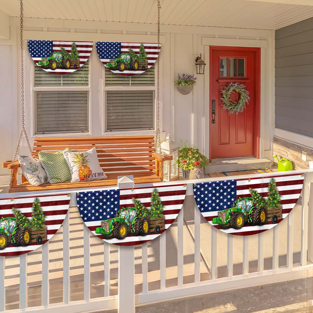 Tractor Christmas Farm Life Non-Pleated Fan Flag