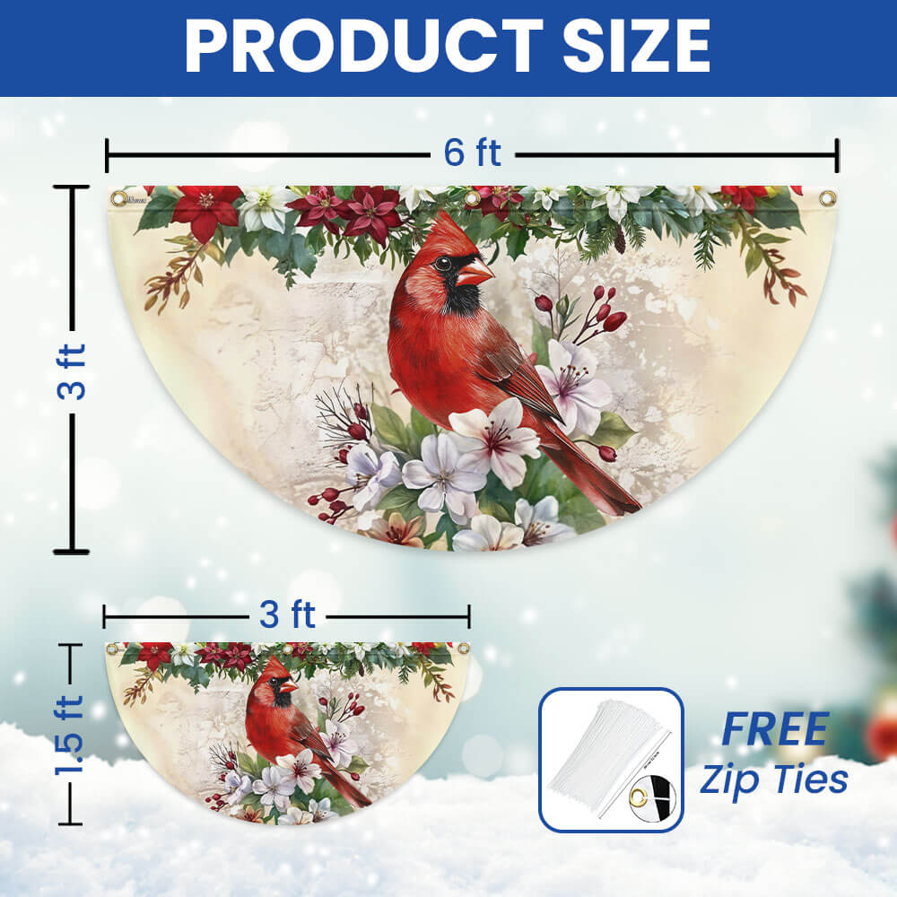 Cardinal Bird Winter Christmas Non-Pleated Fan Flag