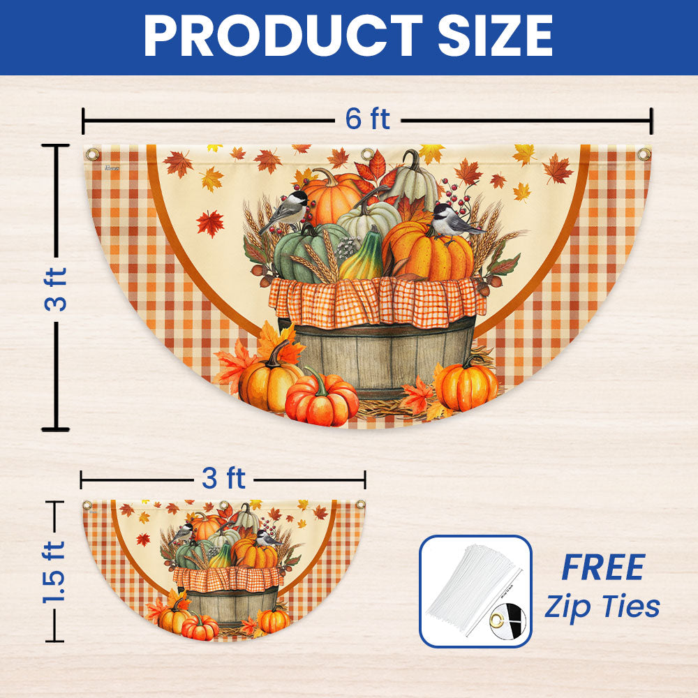 Fall Flag Autumn Chickadees Bird Pumpkins Fall Non-Pleated Fan Flag