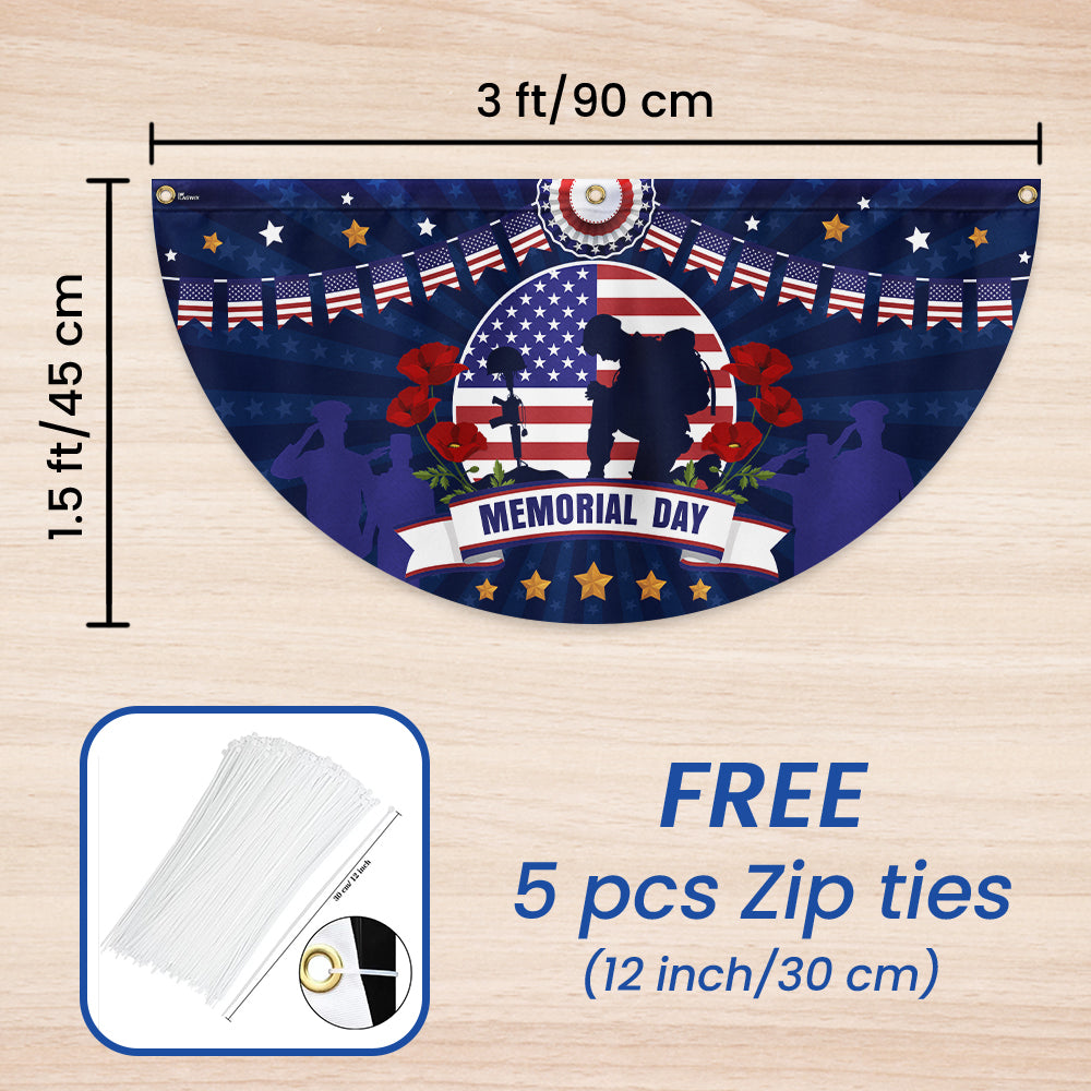 Memorial Day Veteran Kneeling Non-Pleated Fan Flag