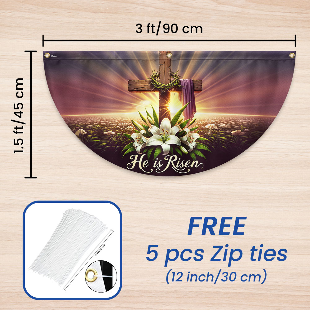 He Is Risen Easter Religious Cross Christian Non-Pleated Fan Flag