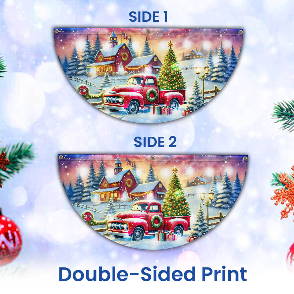 Red Truck Christmas Countryside Winter Holidays Solar Led Fan Flag