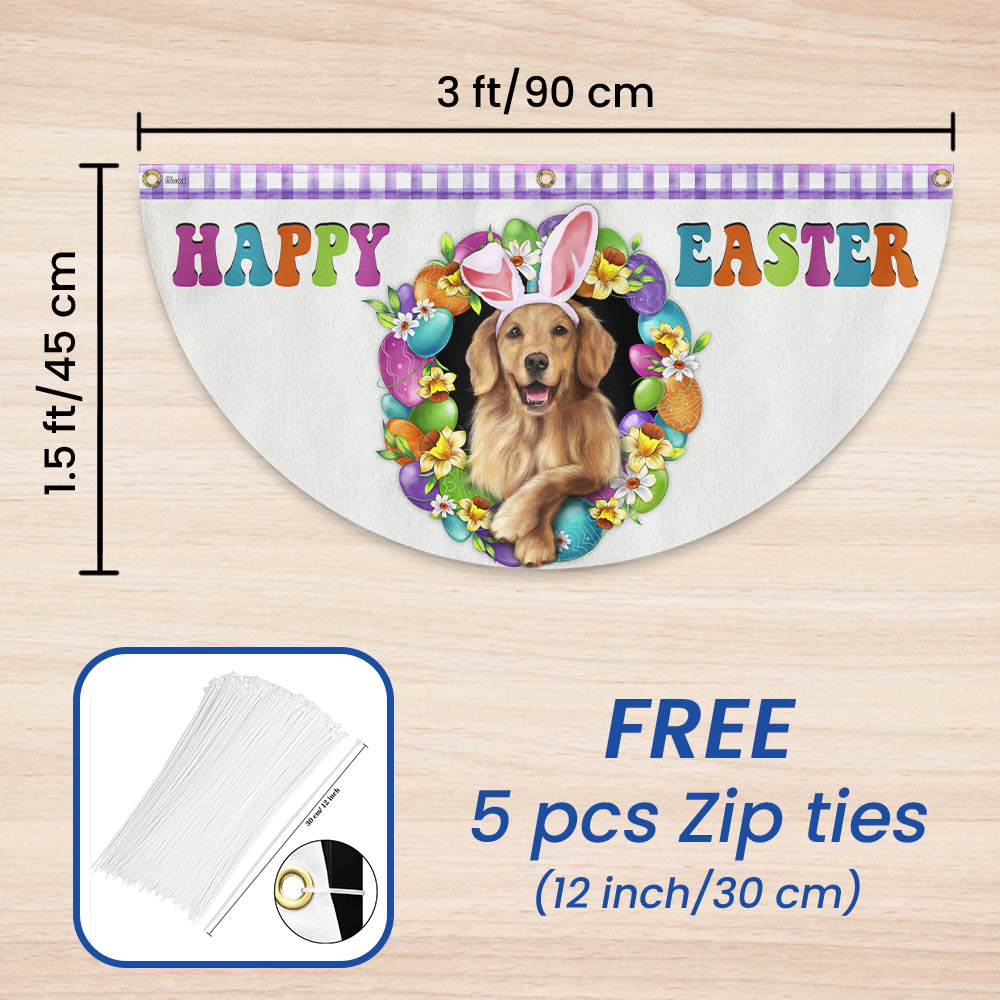 Golden Retriever Dog Happy Easter Non-Pleated Fan Flag
