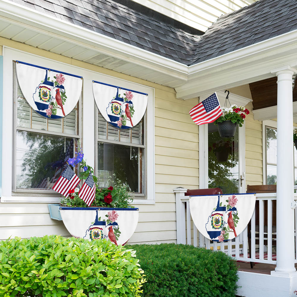 Cardinal and Rhododendron Flower, West Virginia Non-Pleated Fan Flag