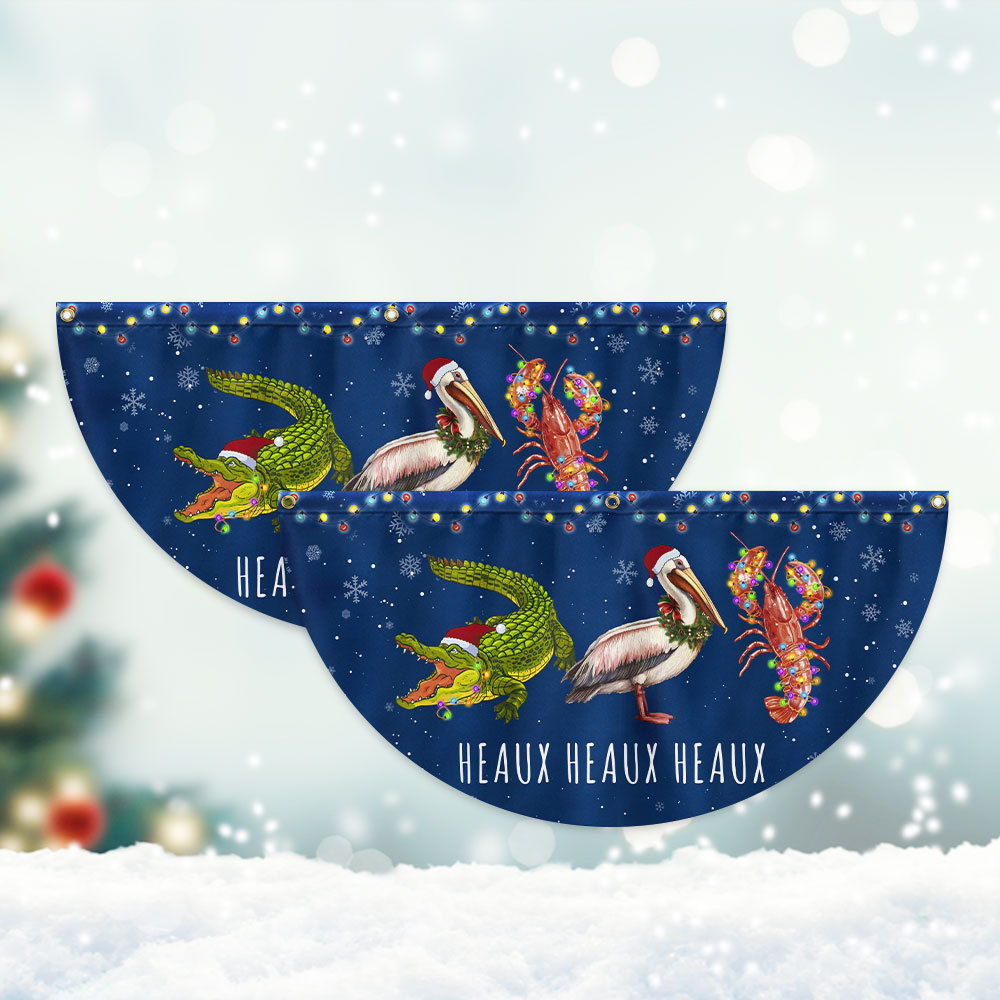 Louisiana Merry Christmas Joyeux Noël Y’all Alligator Pelican Crawfish Non-Pleated Fan Flag 3-Day Shipping