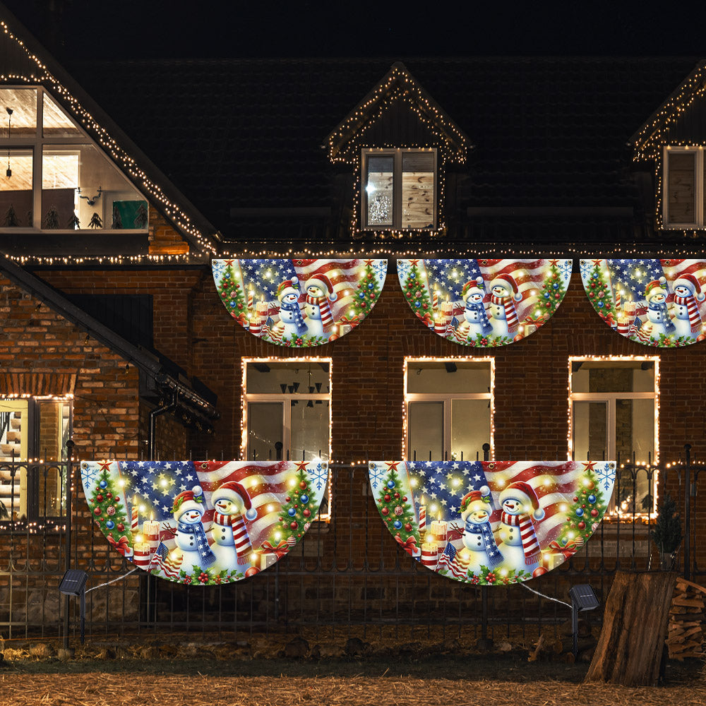 Snowman Merry Christmas American Solar LED Fan Flag