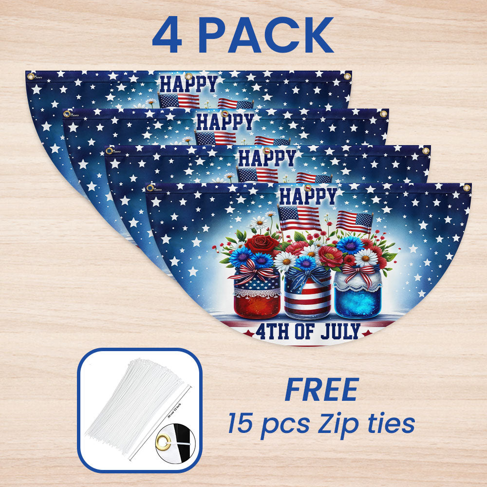 Independence Day Patriotic Flowers 4th Of july Floral Non-Pleated Fan Flag