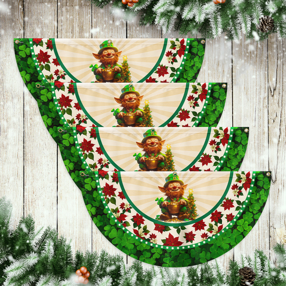 Irish Christmas Fan Flag - Leprechaun, Shamrock & Poinsettia Décor - 3-Day Shipping