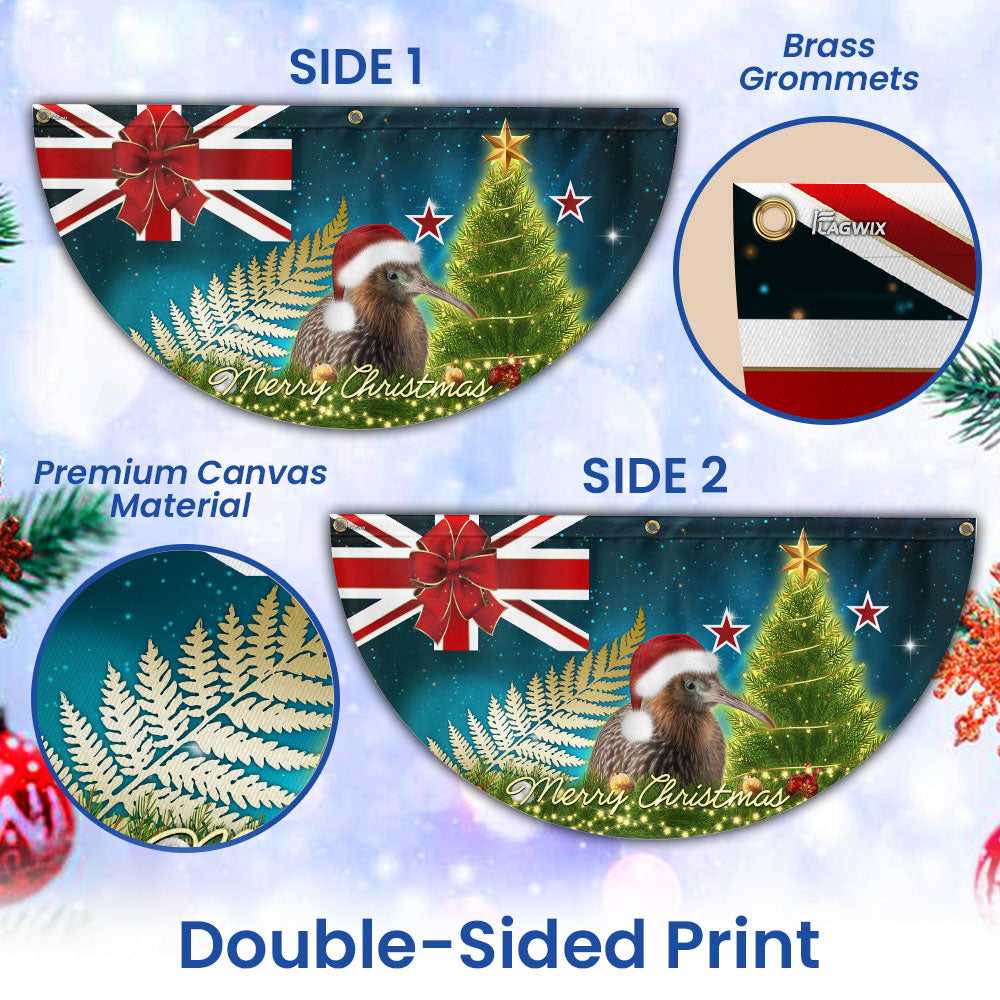 New Zealand Christmas Kiwi Bird and Fern Non-Pleated Fan Flag