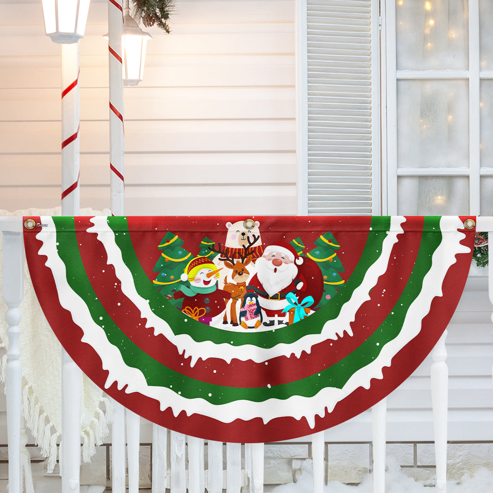 Merry Christmas Santa Snowman Reindeer Non-Pleated Fan Flag