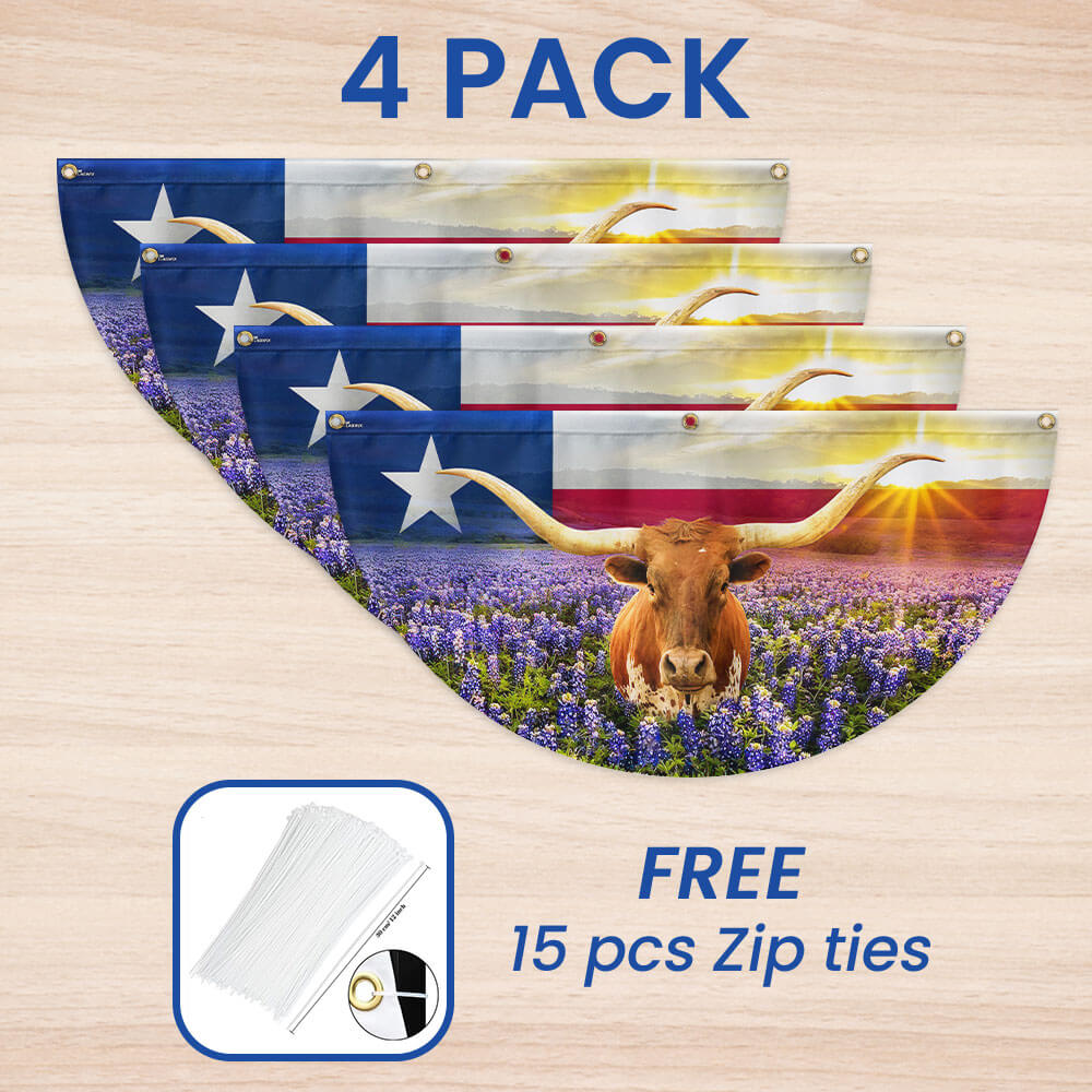 Texas Longhorn Bluebonnet Non-Pleated Fan Flag