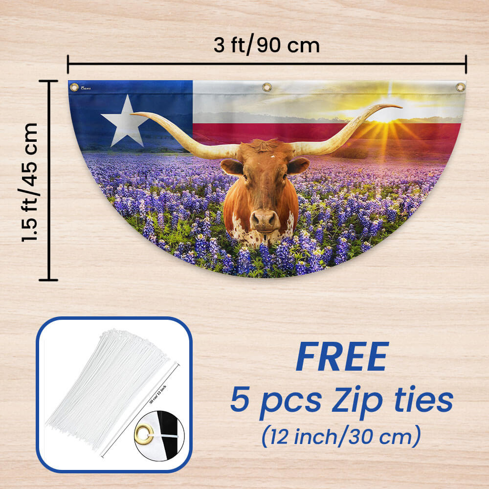 Texas Longhorn Bluebonnet Non-Pleated Fan Flag