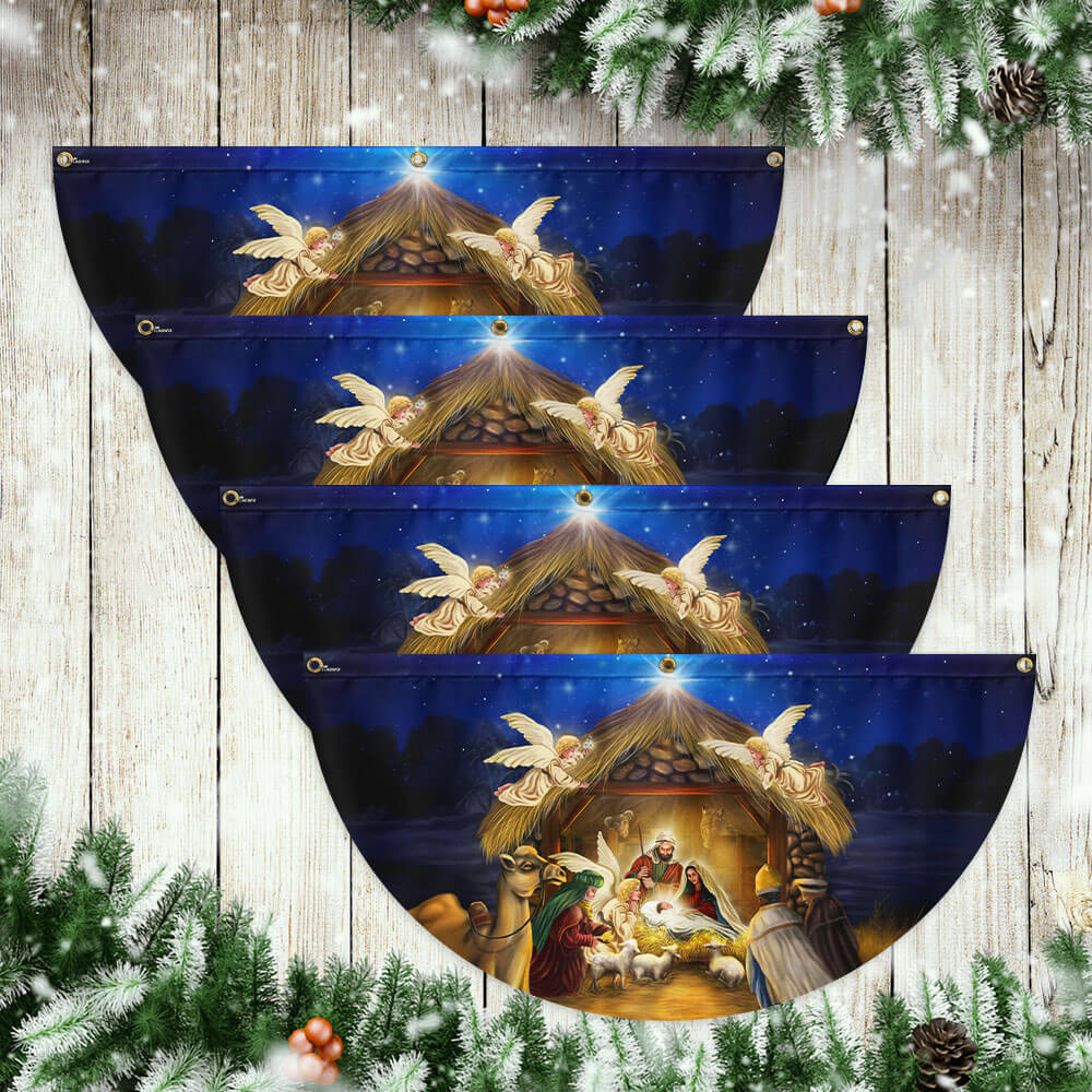 Oh Holy Night Nativity Scene The Birth Of Jesus Christ Non-Pleated Fan Flag