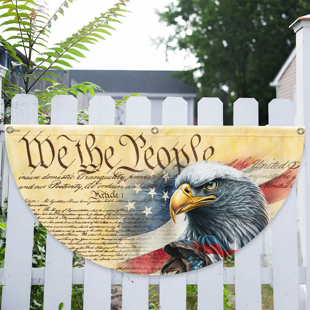 American Flag - Happy 4th Of july, We The People. Patriotic American Eagle Non-Pleated Fan Flag