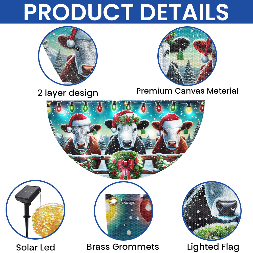 Cow Cattle Farm Christmas Solar Led Fan Flag