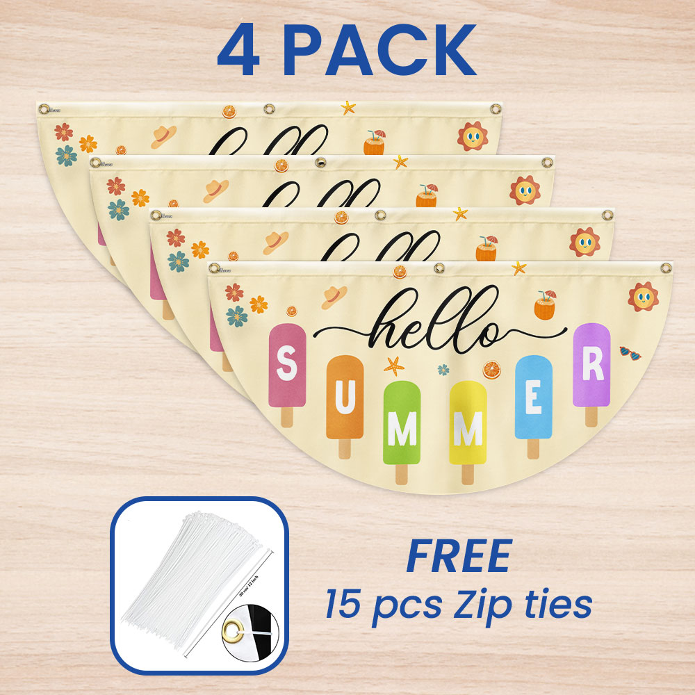 Hello Summer Ice Cream Non-Pleated Fan Flag