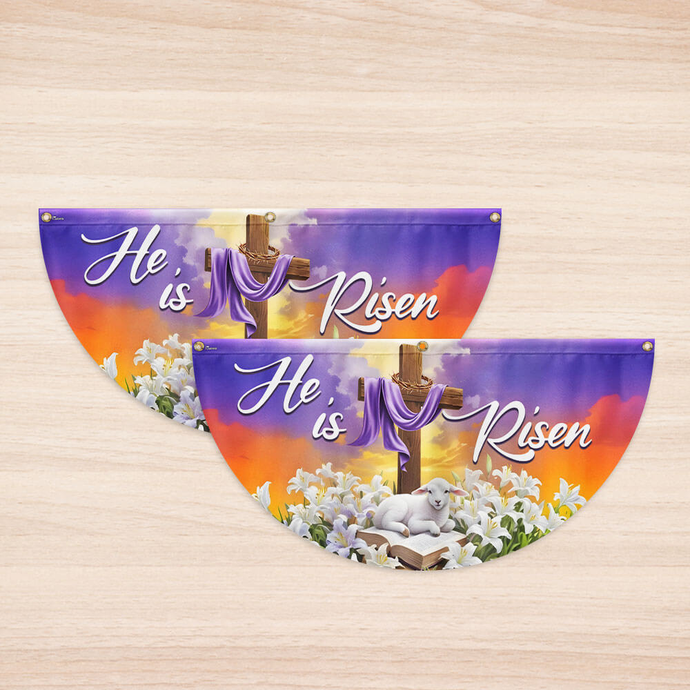 Easter He Is Risen Christian Cross Lamb Non-Pleated Fan Flag