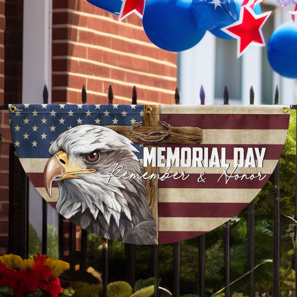 Memorial Day Eagle Christian Cross Remember & Honor Non-Pleated Fan Flag