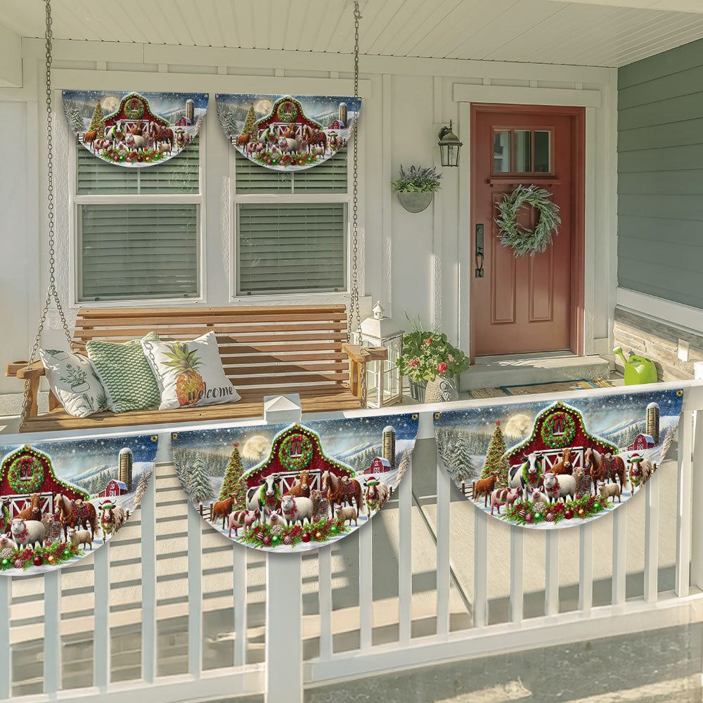 Farm Animals Christmas Red Barn Non-Pleated Fan Flag