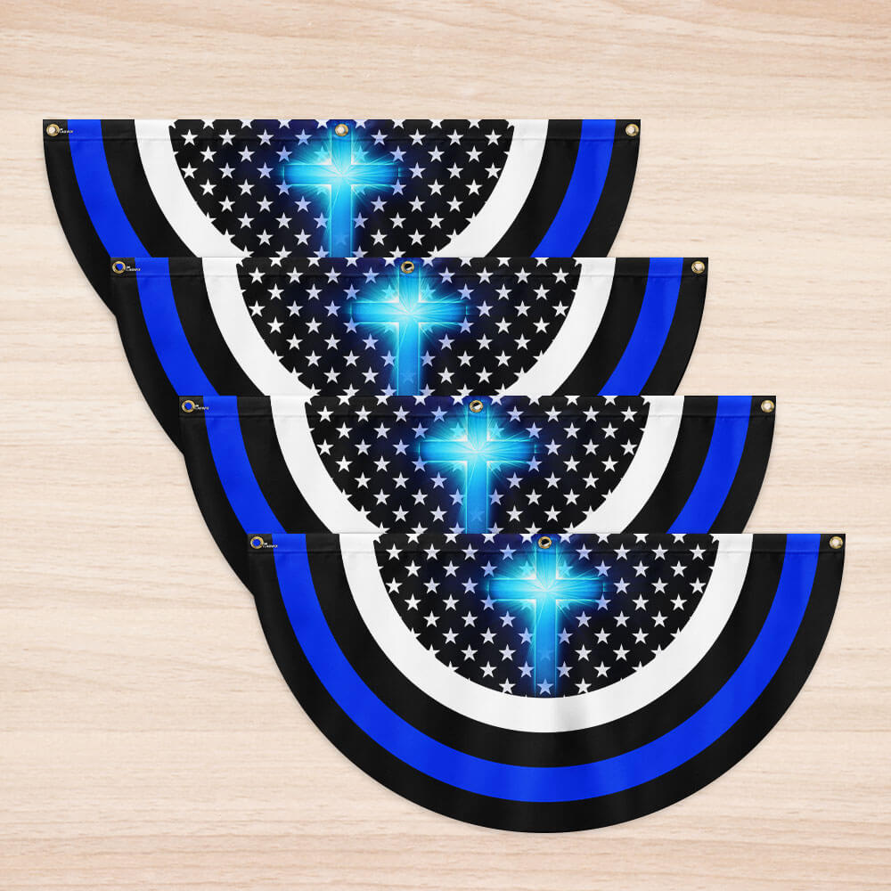 Christian The Thin Blue Line Non-Pleated Fan Flag