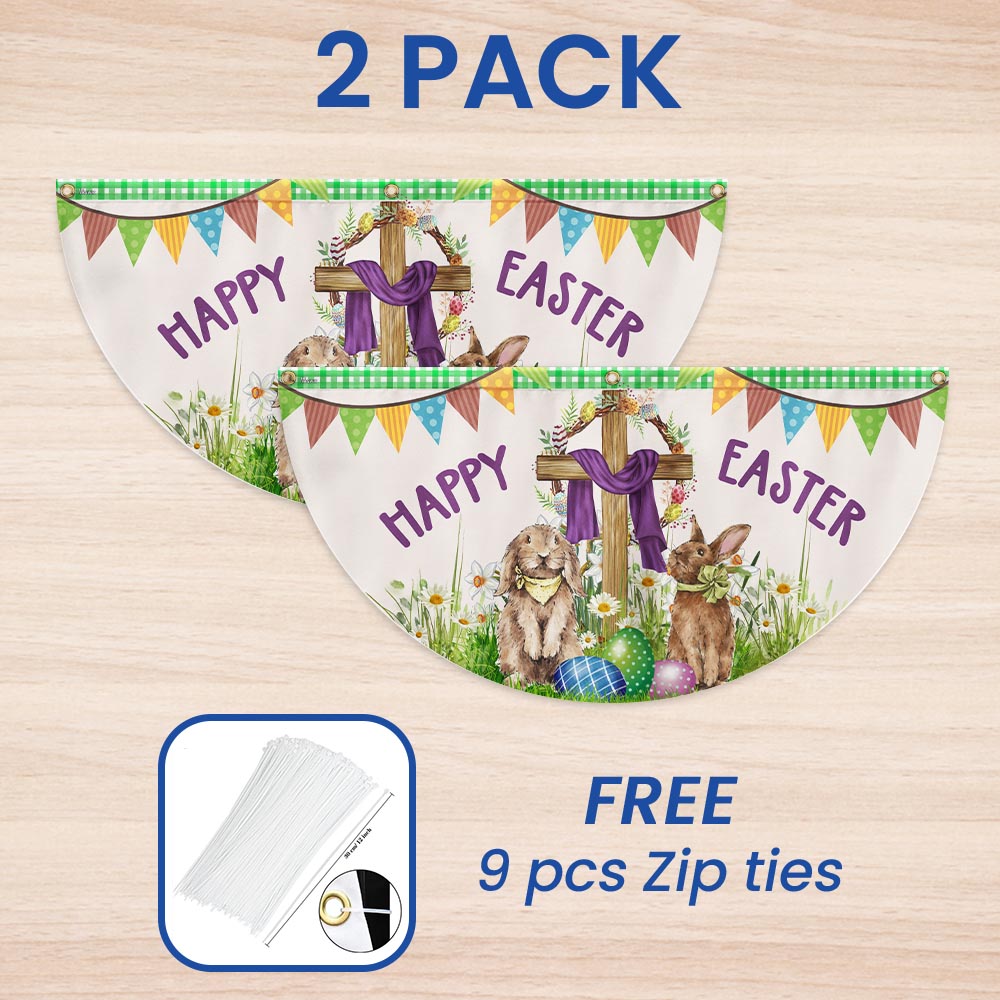 Happy Easter, Christian Cross, Bunny Easter Eggs Non-Pleated Fan Flag TPT1640FLv1