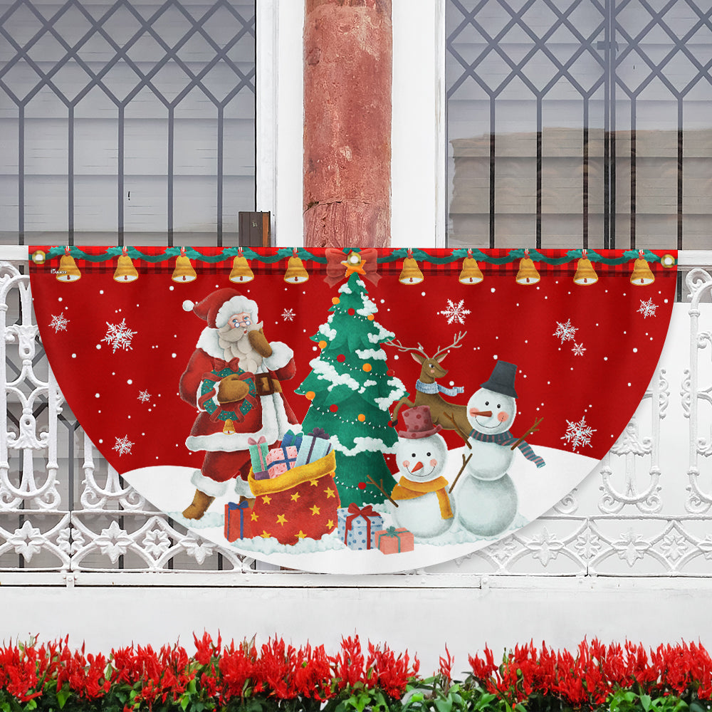 Christmas Santa Claus and Snowman Merry Christmas Non-Pleated Fan Flag